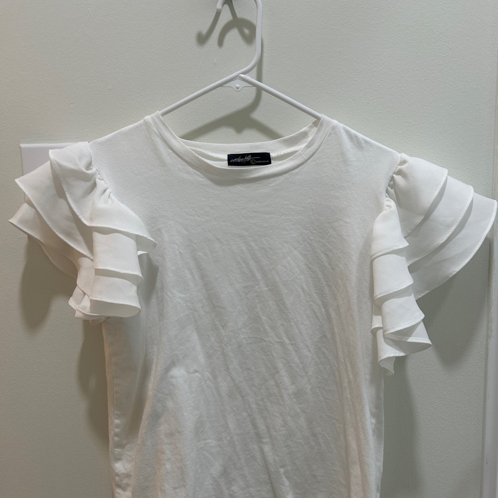 White Ruffle Sleeve Top